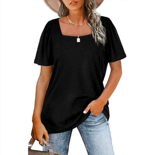 Women's T-shirt Summer Solid Color Loose Square Blouses