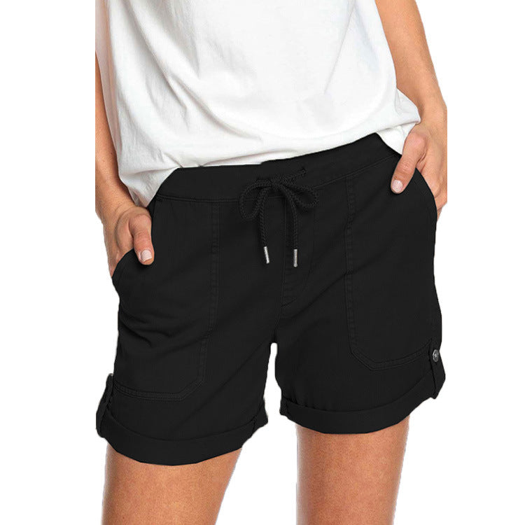 Einfarbige, gerade, lässige Shorts zum Schnüren für den Sommer für Damen