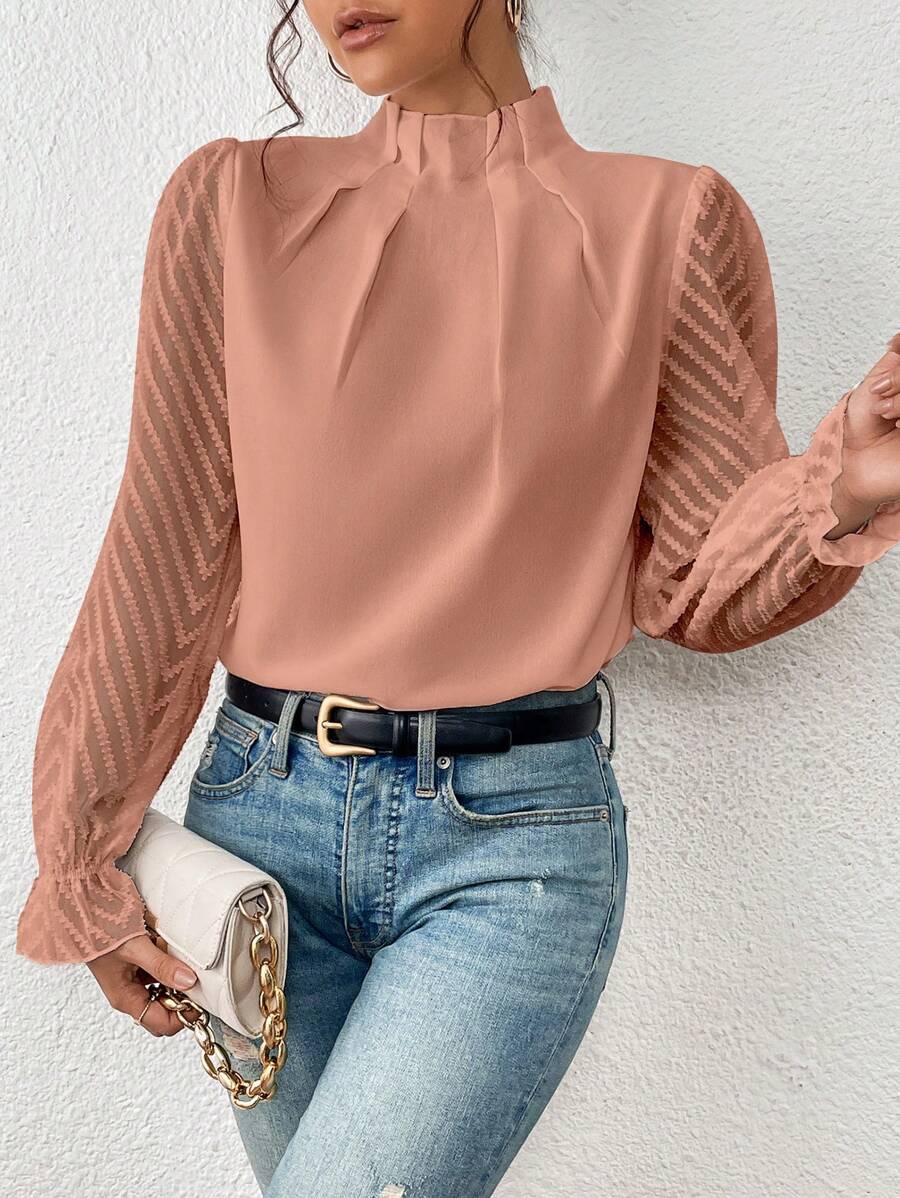 Schöne, gewellte Chiffon-Langarmshirts für Damen mit Nähten