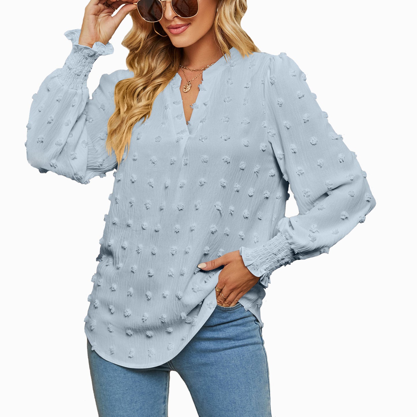 Women's Autumn Polka Dot Long-sleeved Bubble Sleeve Blouses