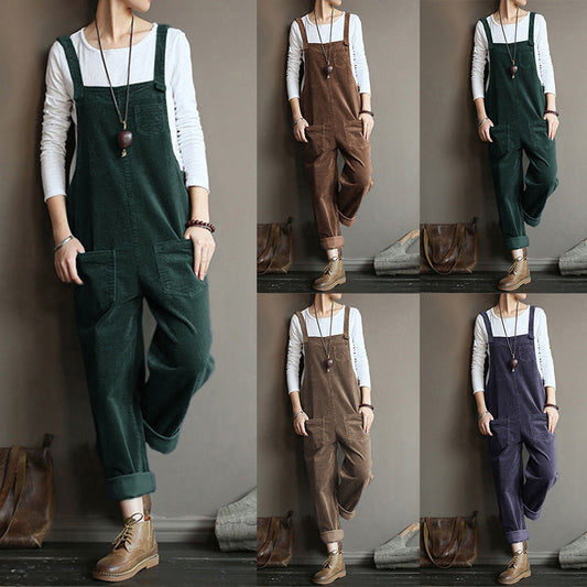 Charming Elegant Corduroy Solid Color Long Pants