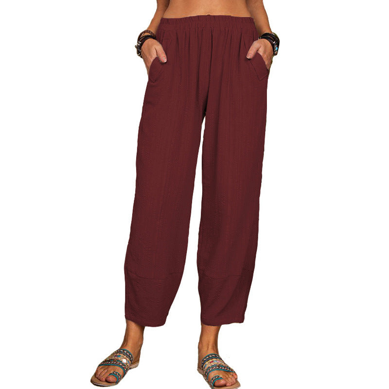 Women's Summer Solid Color Loose Linen Home Pants