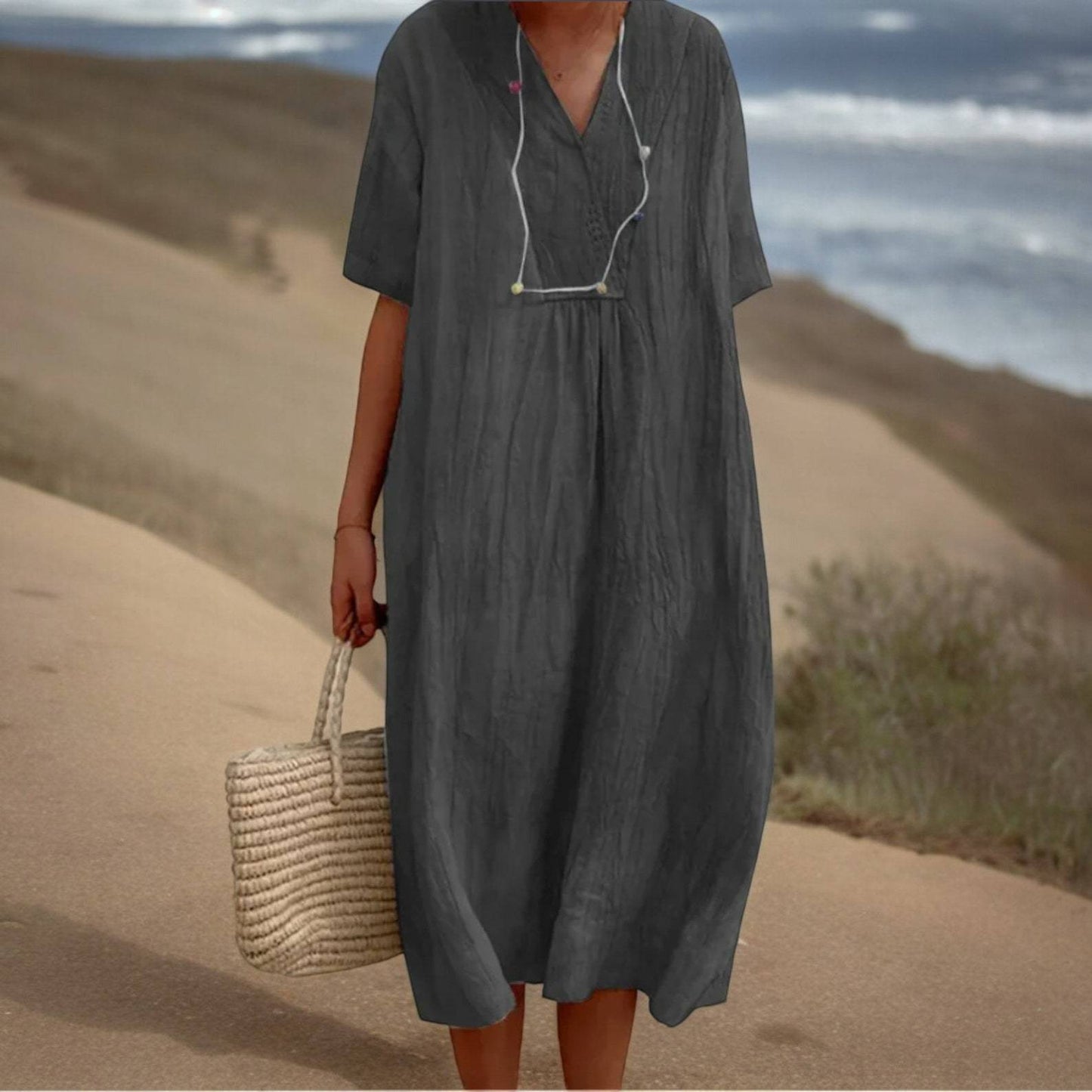 Women's Versatile Casual Solid Color Cotton Linen Dresses