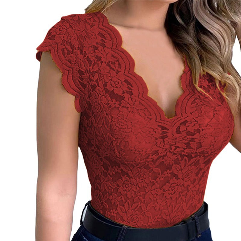 Women's Summer Hollow Sexy Close-fitting Solid Color Blouses