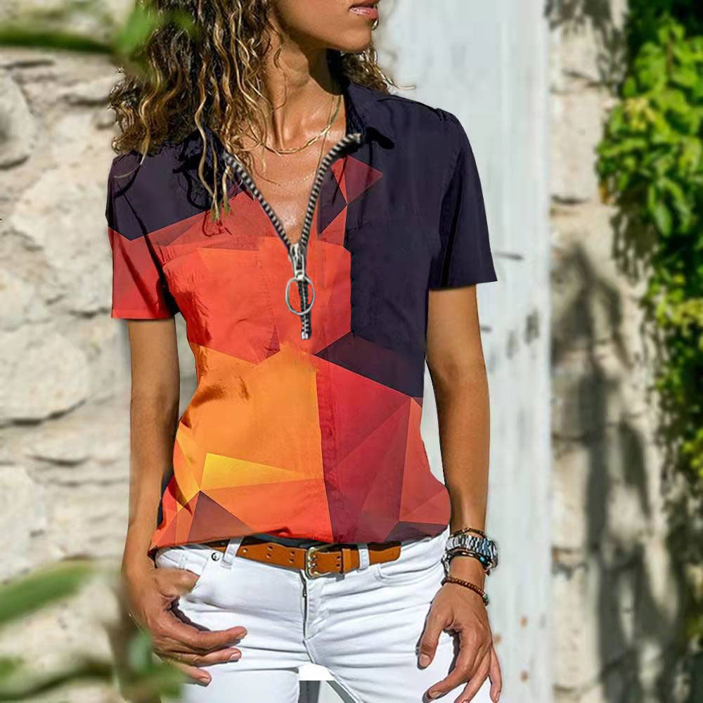 Beautiful Women's Bohemian Zipper T-shirt Sleeves Shorts