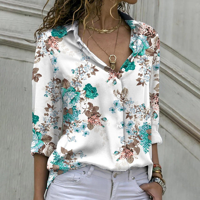 Women's Fashion Printed Wear Long Sleeve Loose Blouses