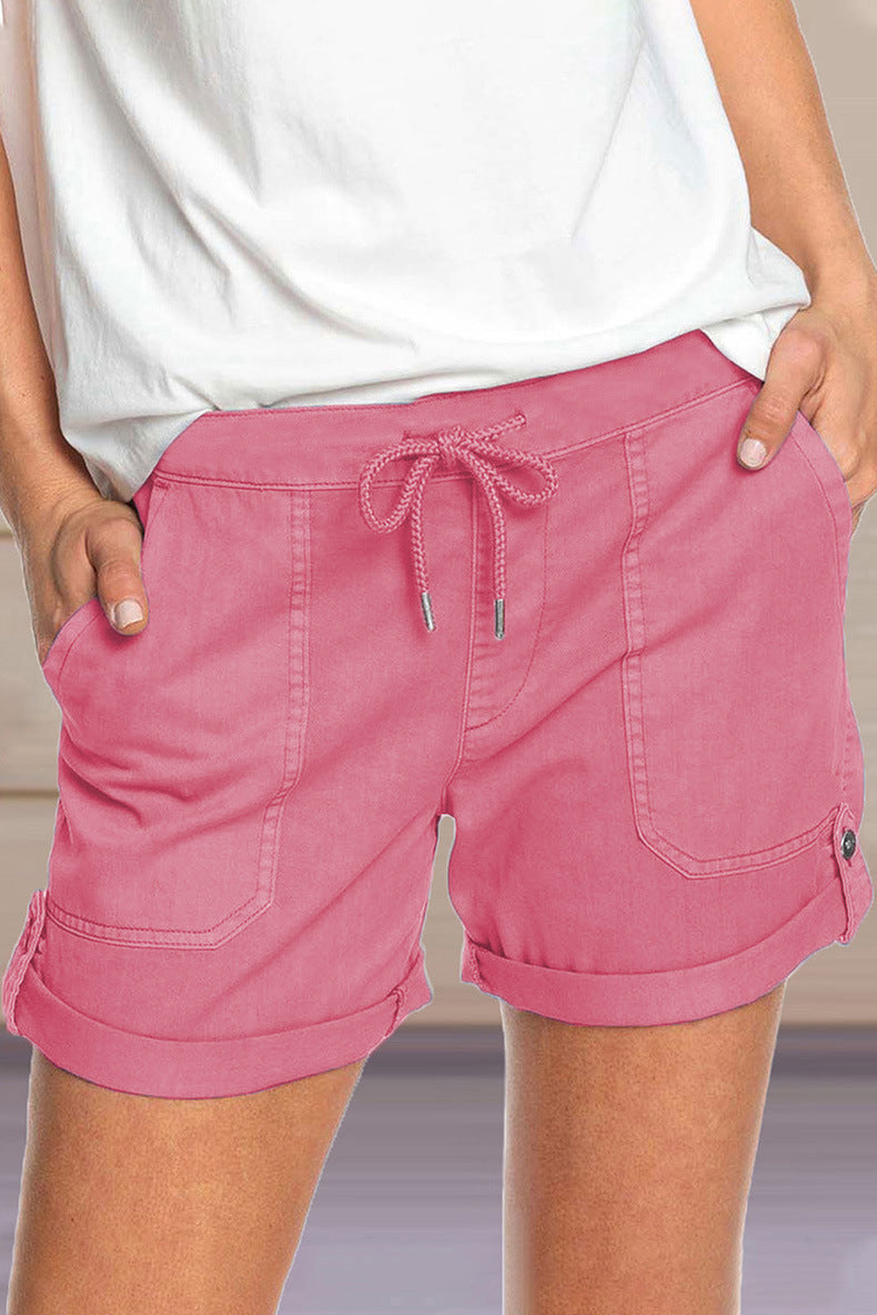 Einfarbige, gerade, lässige Shorts zum Schnüren für den Sommer für Damen