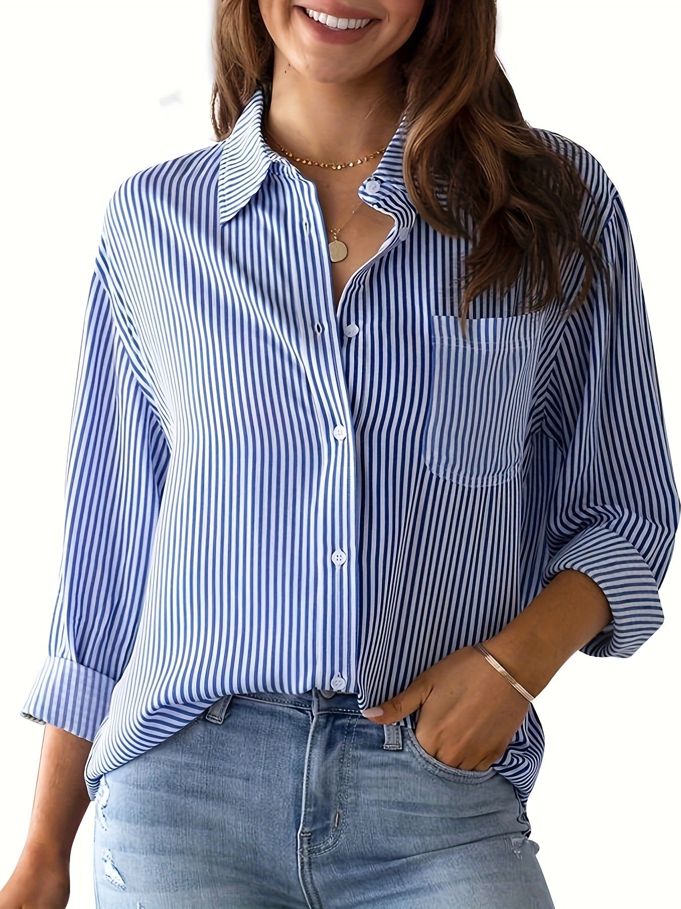 Women's Autumn Print Striped Casual Fashion Long Blouses