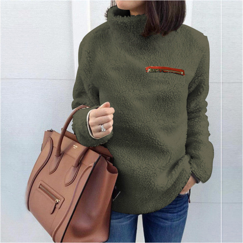 Damen Herbstmode Reißverschluss Rollkragenpullover