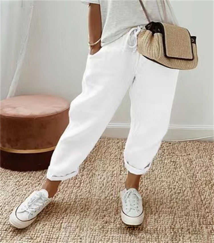 Women's Cotton And Linen Pocket Slacks Pants