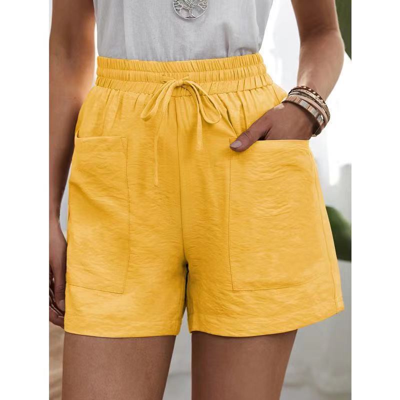 Damen Sommer Shorts mit lockerer Leinen-Freizeittasche und einfarbiger Hose