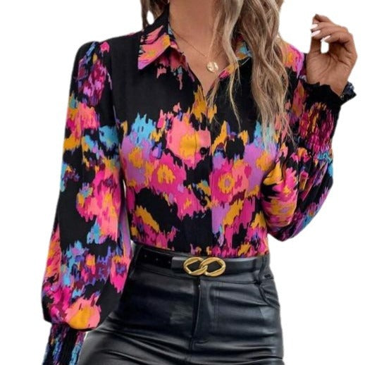 Glamorous Graceful Classic Beautiful Printing Lapel Blouses