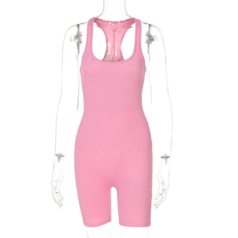 Damen Sommer Strick Einfarbig Hohe Taille Enganliegende Jumpsuits