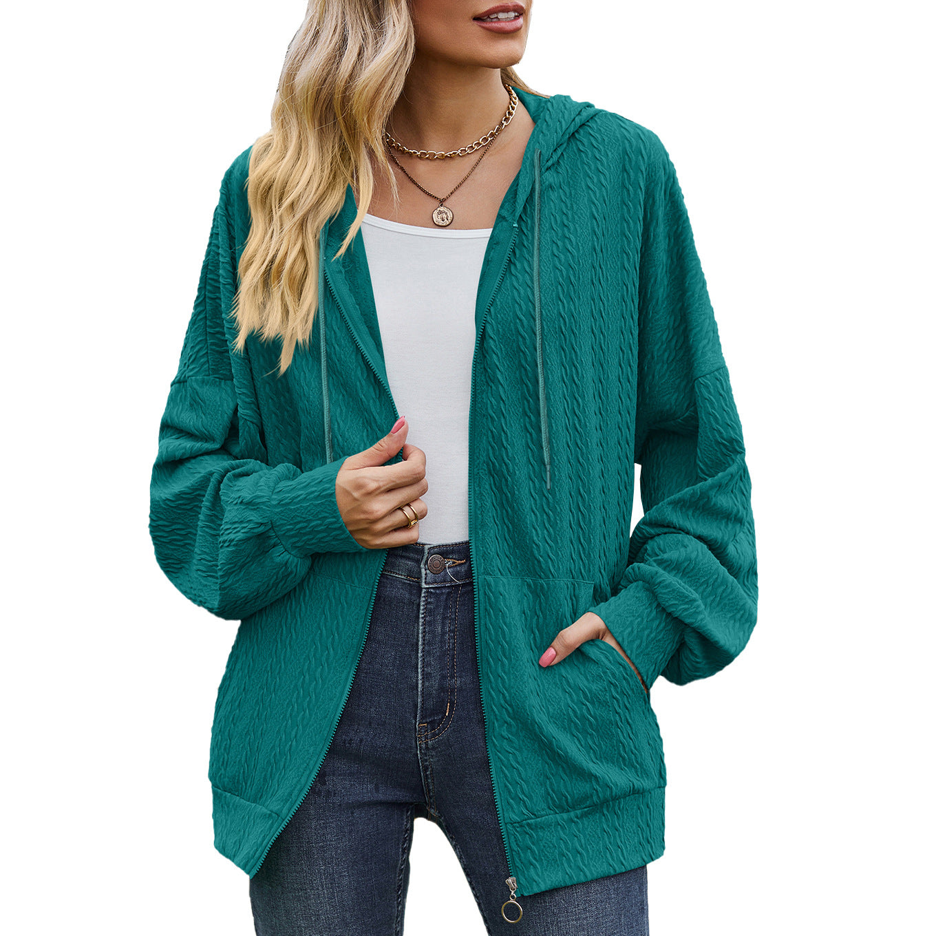 Women's Solid Color Pocket Long Sleeve Loose Sweaters