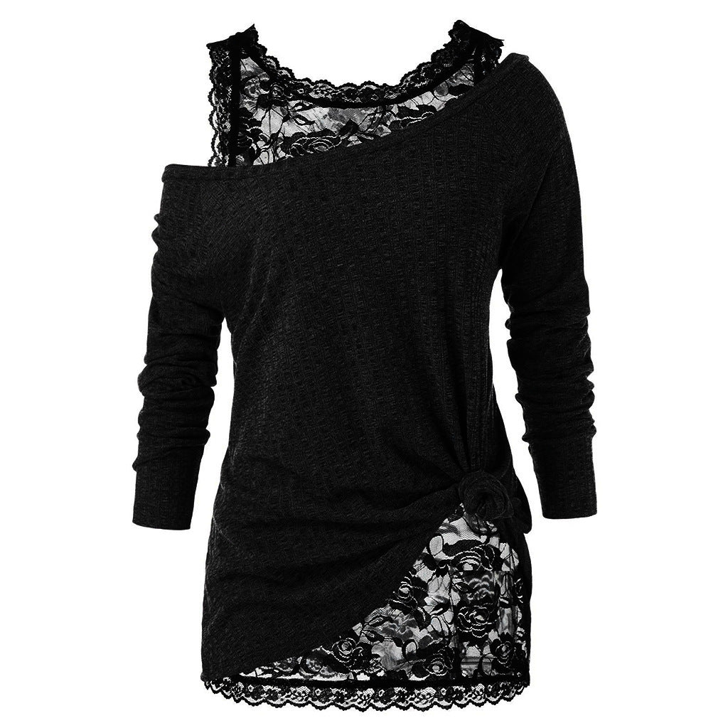 Lace Round Neck Street Hipster Shirt Collar Pullover Knitwear