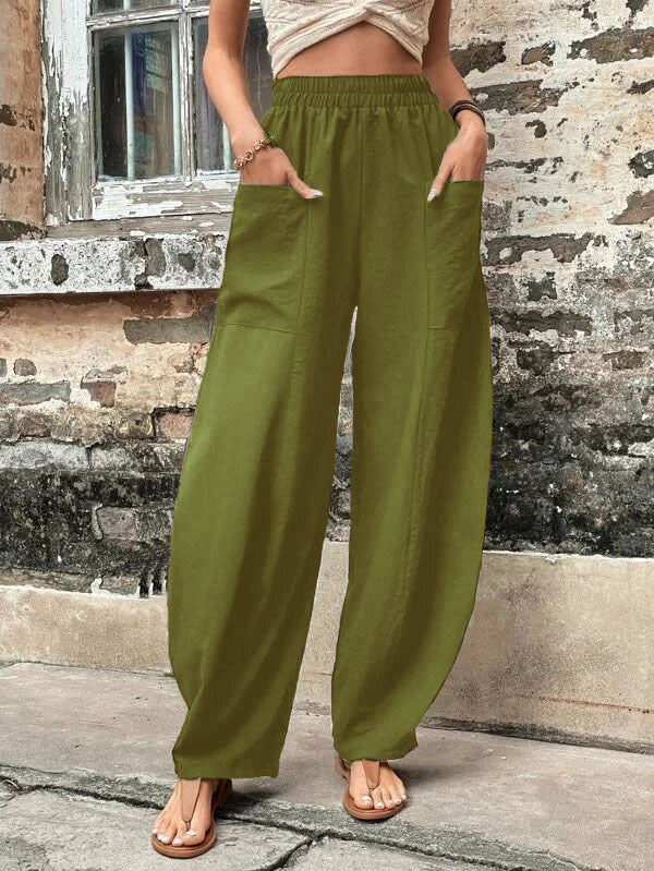 Pantalon à poche de couleur unie pour femme avec un pantalon