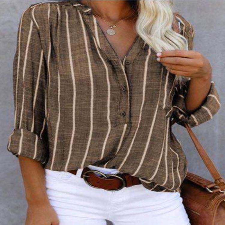 Women's Shirt Striped Half Casual Long Sleeve Blouses