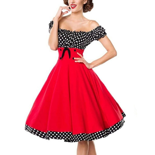 Women's Retro Hepburn Style Tight Waist Polka Dresses