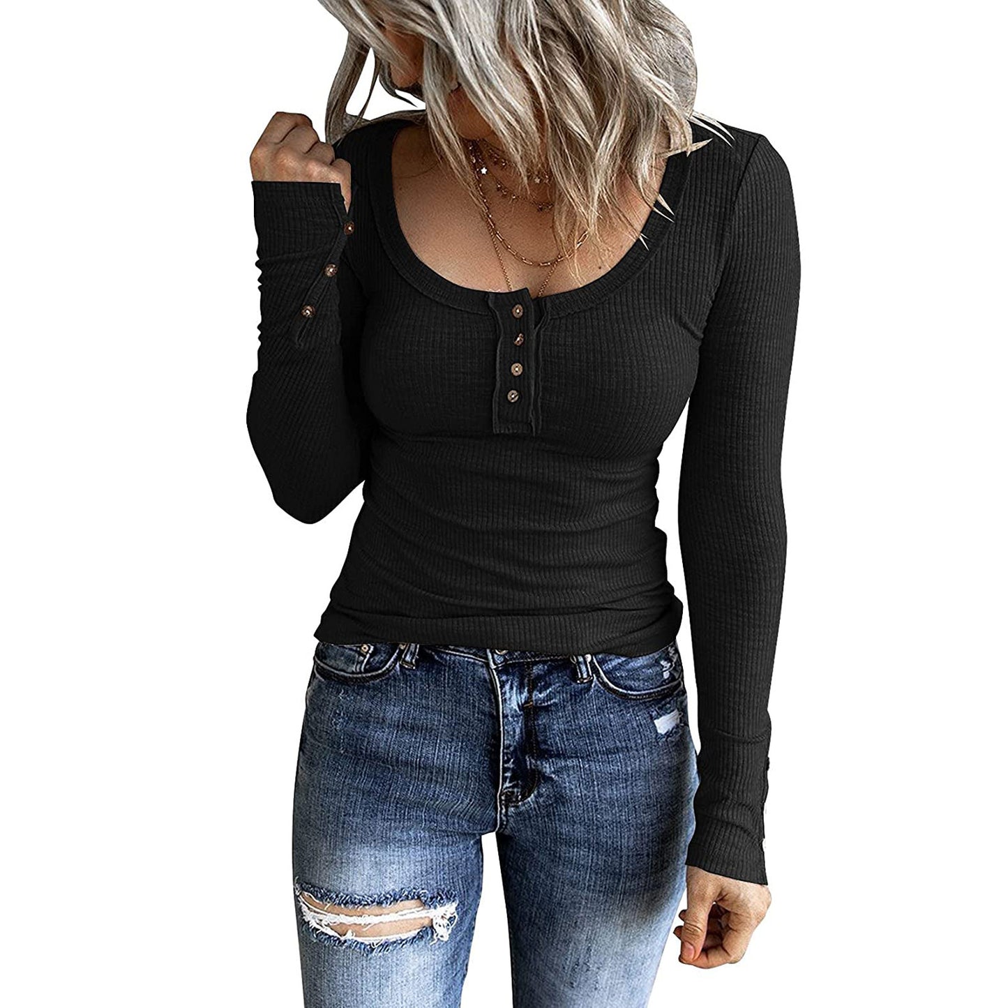 Women's Autumn Button Color V-neck Long Sleeve Vests