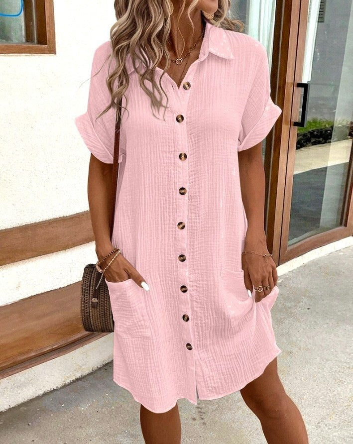 Women's Summer Simple Buttons Cotton Linen Dress Dresses