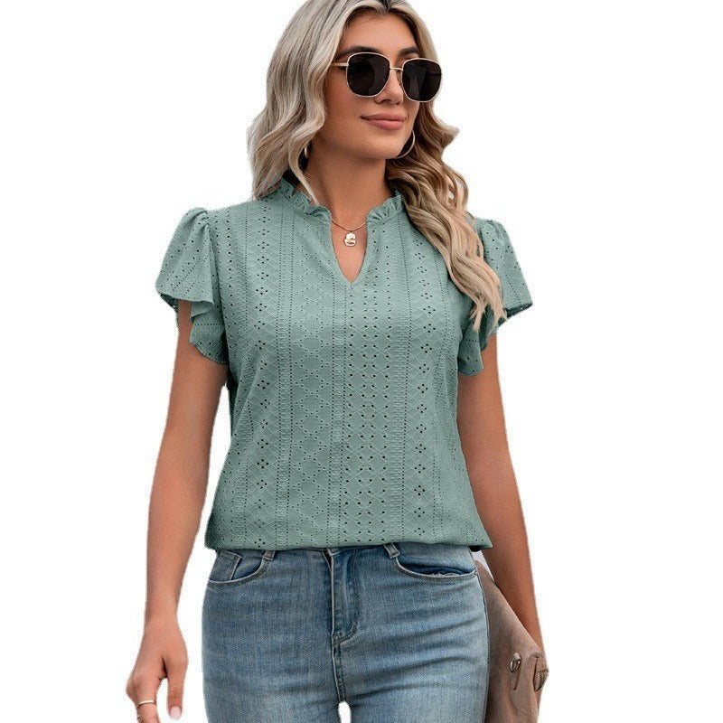 Women's Collar Ruffled Flying Sleeves Loose T-shirt Blouses