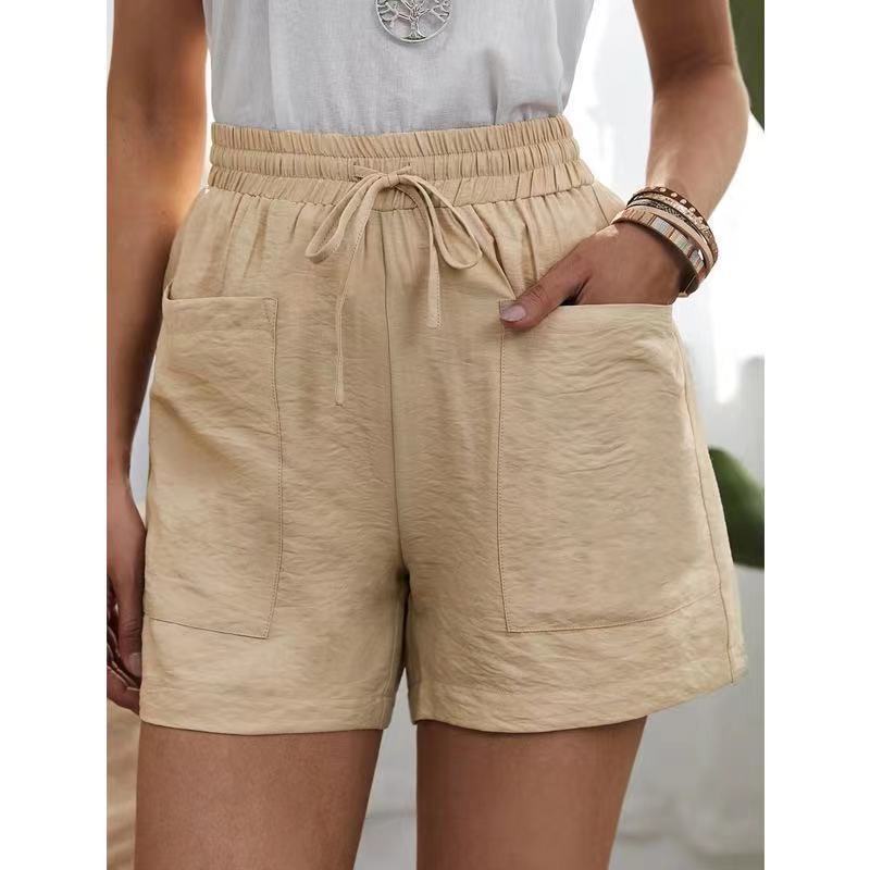 Damen Sommer Shorts mit lockerer Leinen-Freizeittasche und einfarbiger Hose