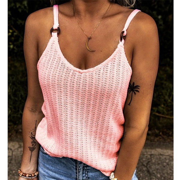 Pretty Retro V-neck Splicing Sling Strap Tops