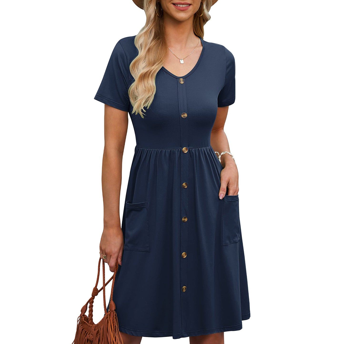 Women's Solid Color Round Neck Long Sleeve Dresses