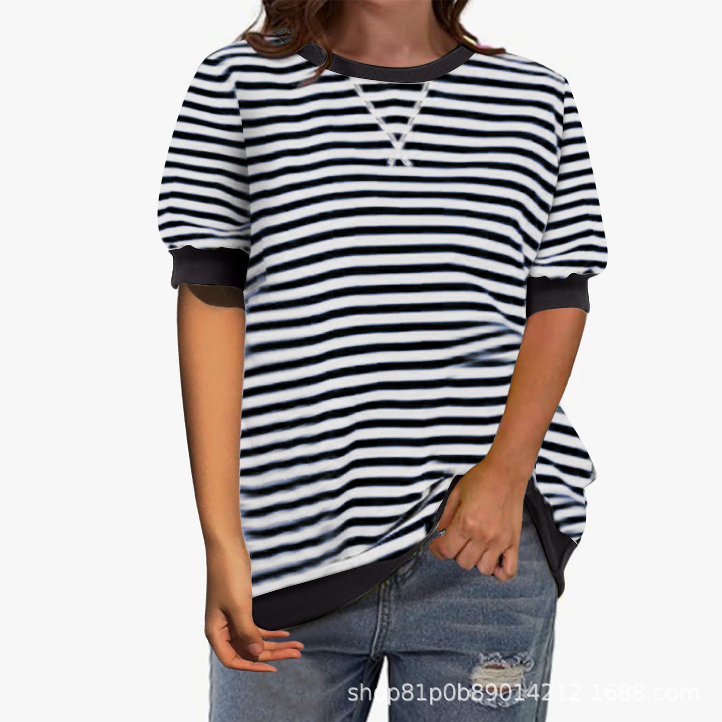 Women's Simple Home Casual Striped Pattern Round Neck Trend Knitwear