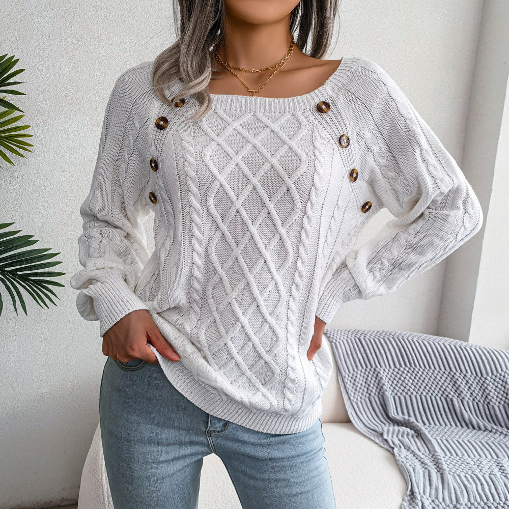 Lässiger Strickpullover mit eckigem Kragen und Twist für Damen