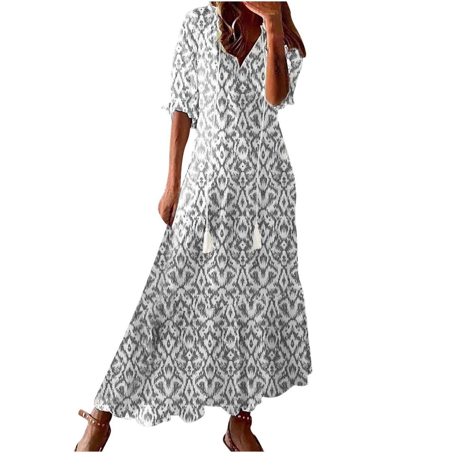 Women's Bohemian Style Print Dress Mid Waist Dresses