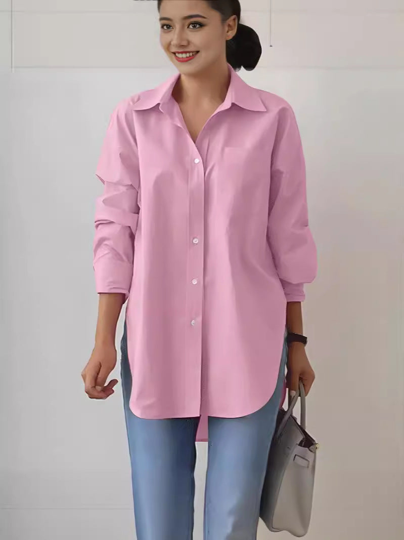 Chemise élégante à manches longues et revers pour femme, chemisiers à la mode