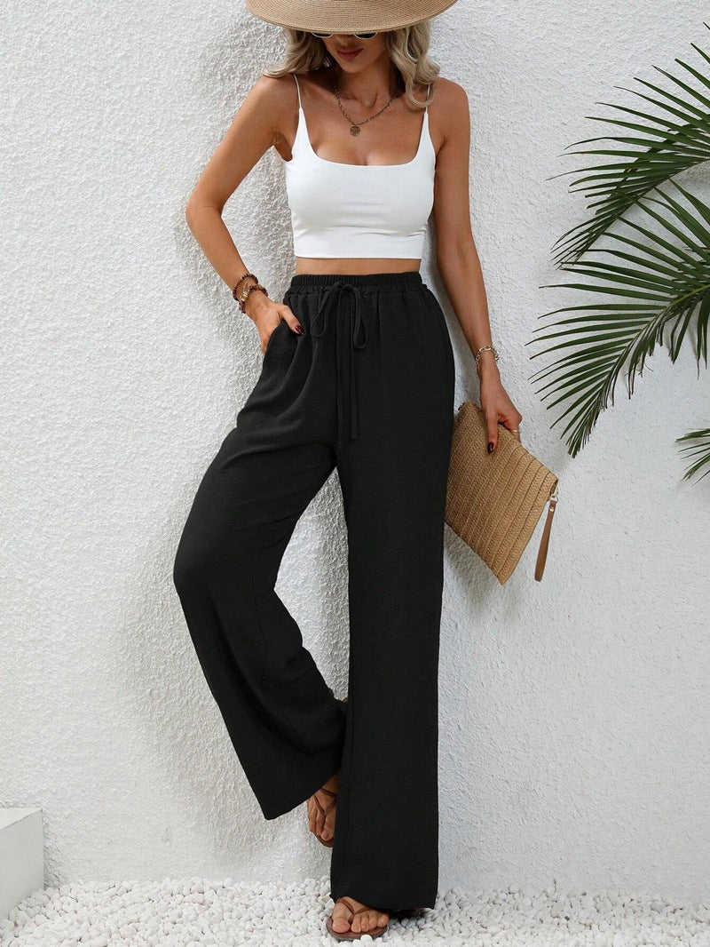 Women's Loose Solid Color Mop Wide Leg Pants