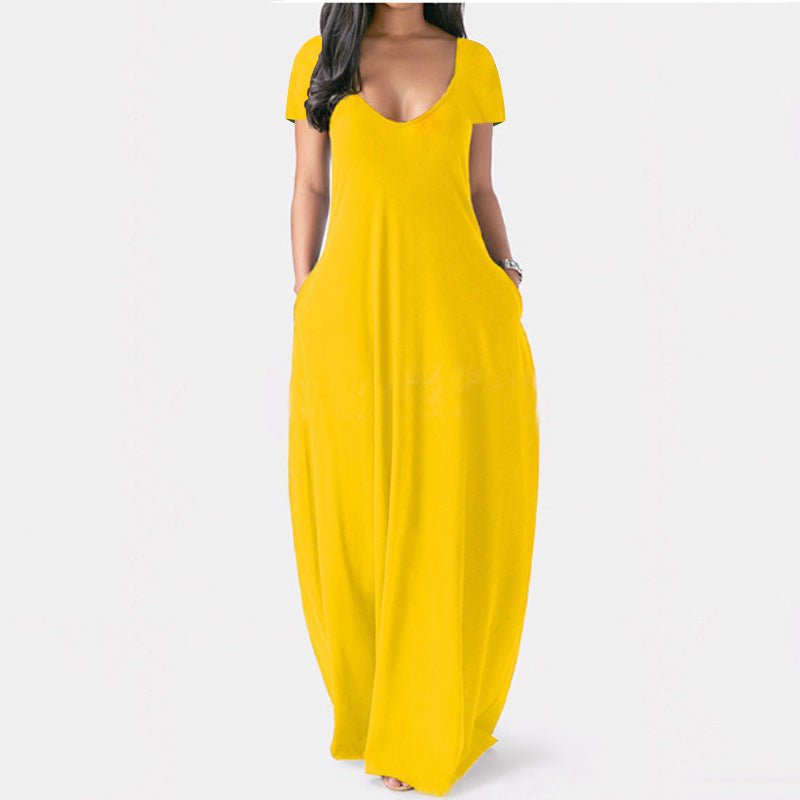 Women's Summer Solid Color Dress Sexy Deep Dresses