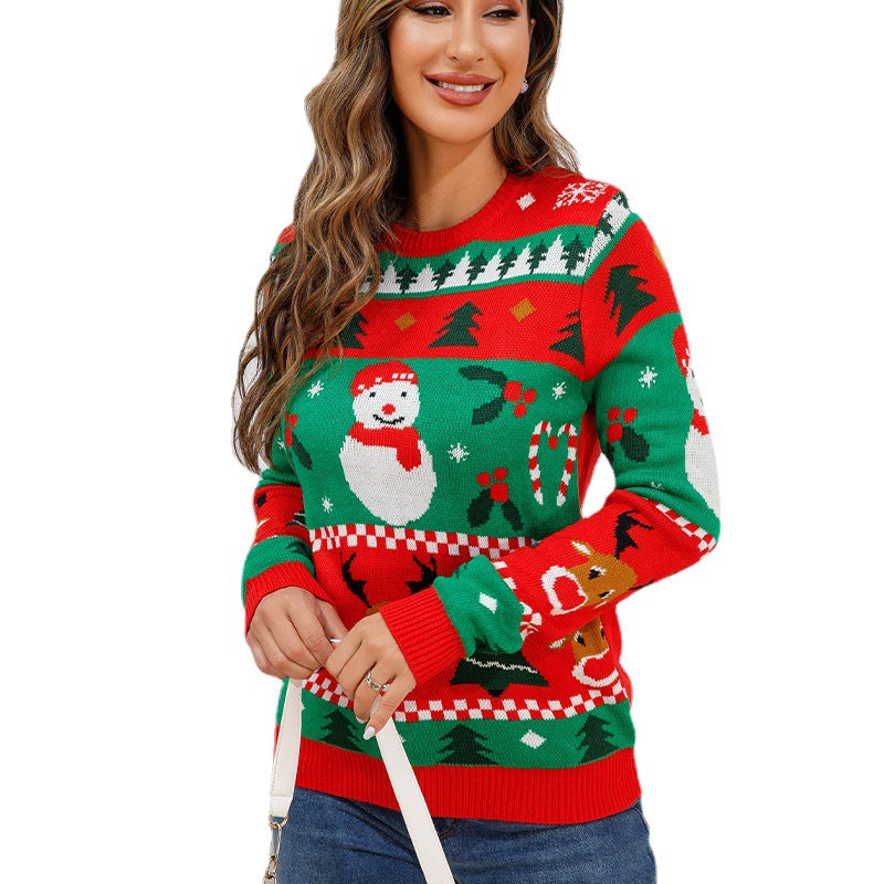 Comfortable Women's Christmas Color Cartoon Pullover Sweaters