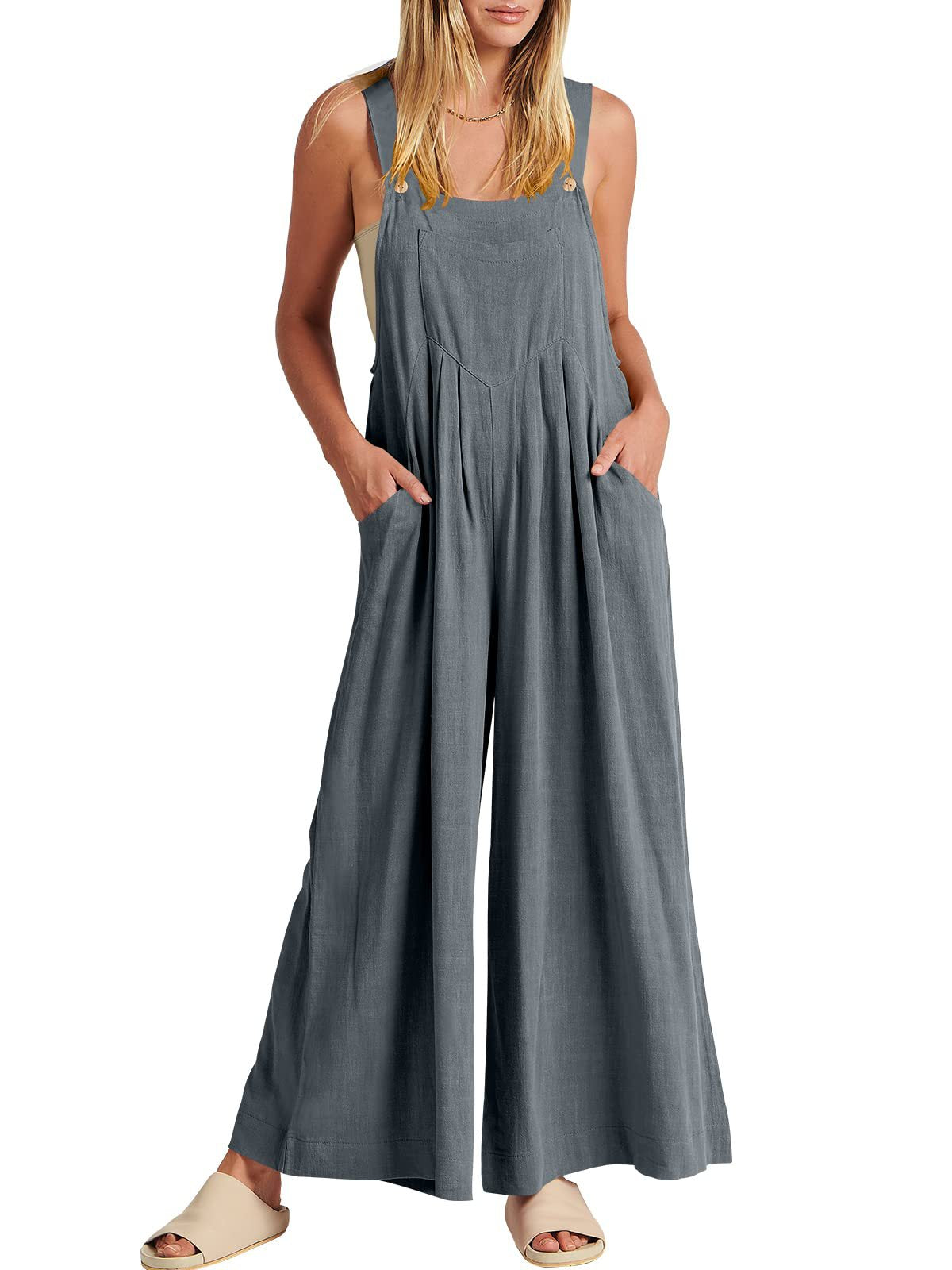 Women's Solid Color Loose Casual Cotton And Jumpsuits