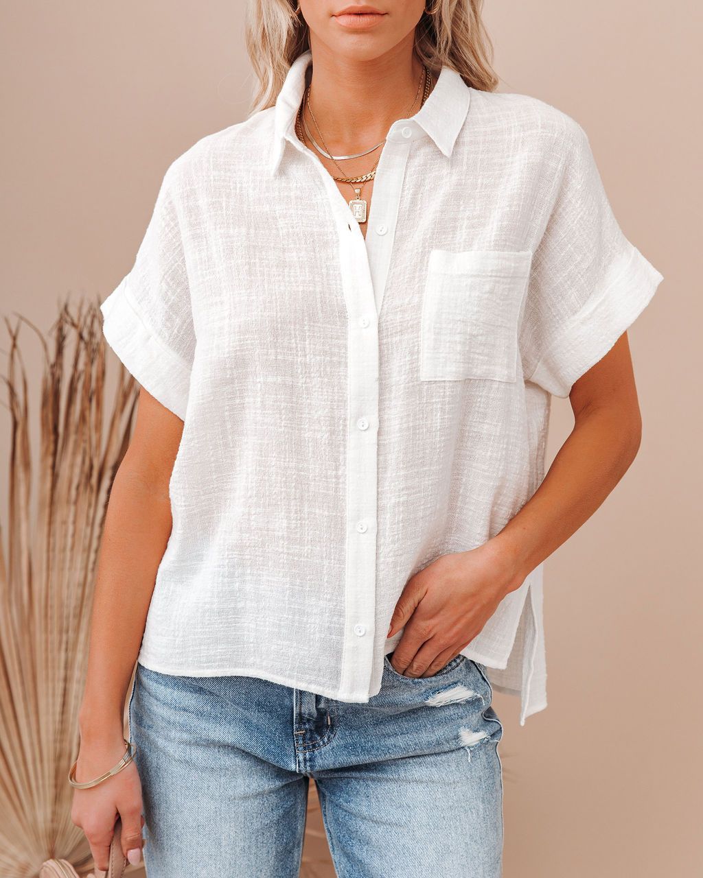 Women's Summer Cotton Linen Sleeve Lapel Button Blouses