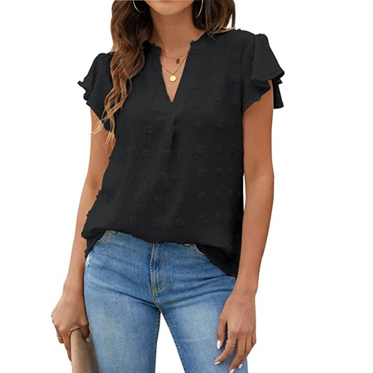 Women's Summer Pleating Ruffle Sleeve Fur Ball Blouses