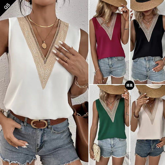 Women's Summer Lace Shirt Pullover Loose Casual Sleeveless Blouses