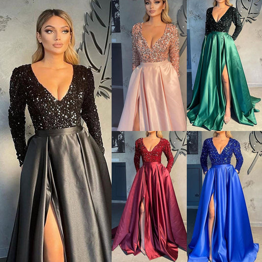 Damen Pailletten Große Swing Sexy Kleid Schleppende Brautkleider