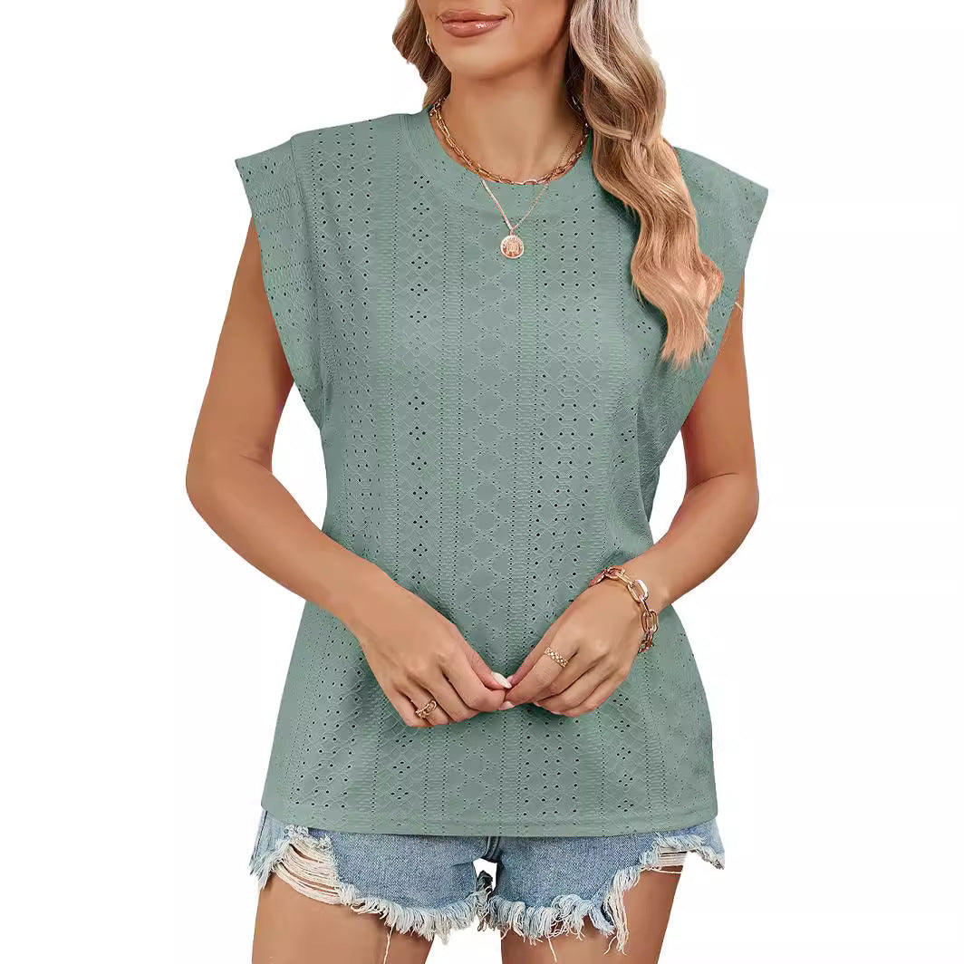 Women's Summer Solid Color Round Neck Loose Blouses