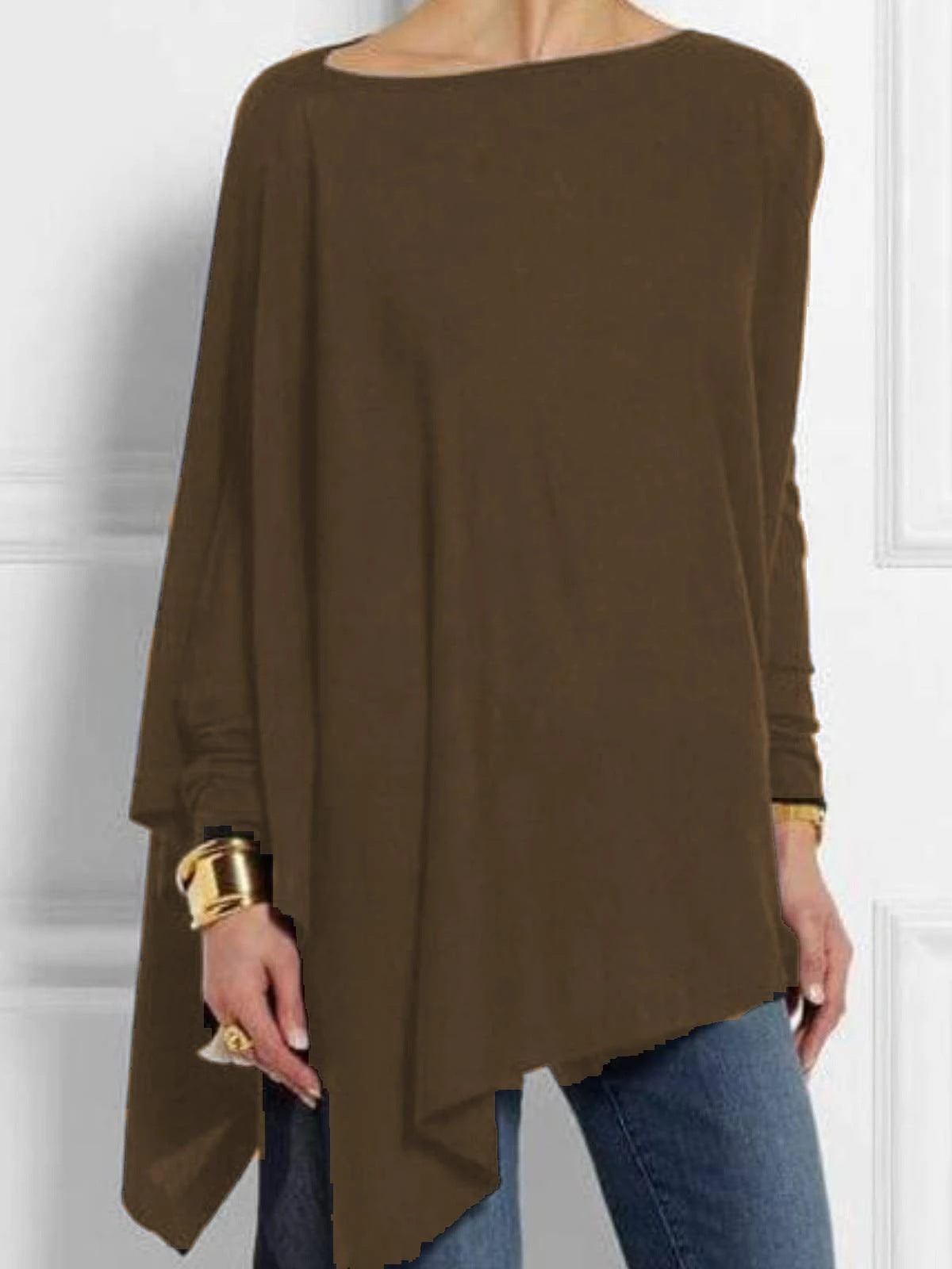 Sleeve Irregular Solid Color Pullover T-shirt Blouses