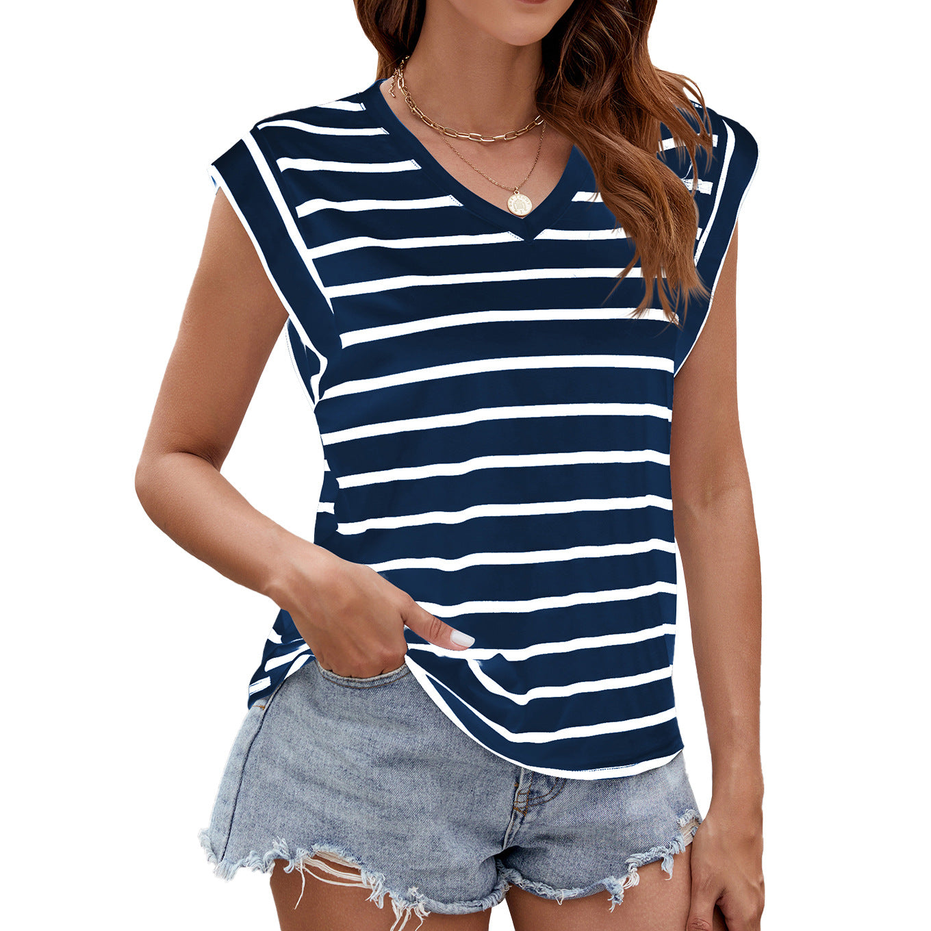 Women's Summer Striped Sleeve Loose T-shirt Clothing