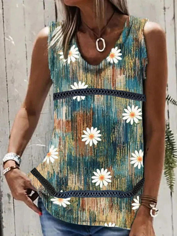 Lässige, ärmellose Blusen für Damen im Patchwork-Stil mit Sommerprint