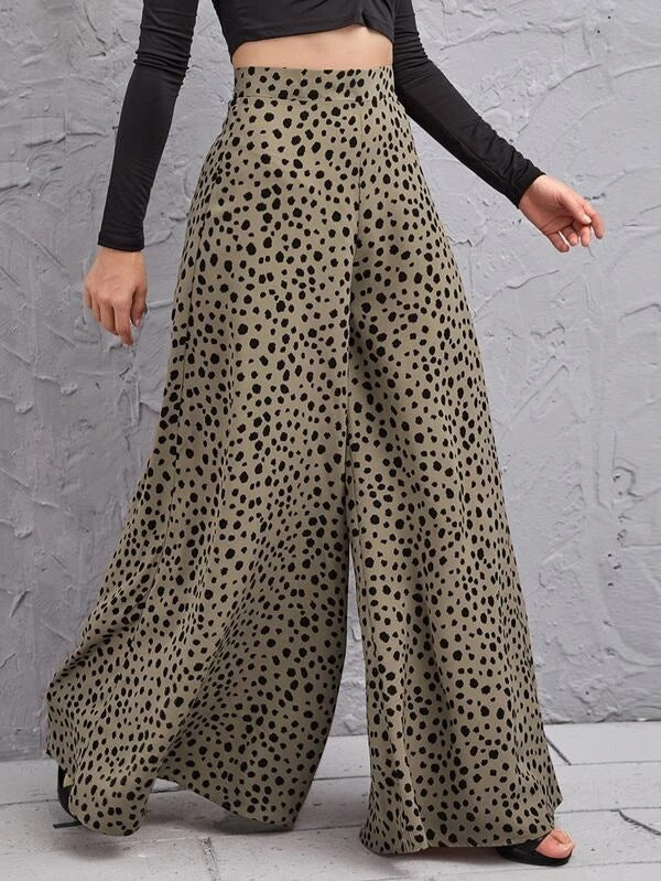 Loose High Waist Leopard-print Wide Leg Pants