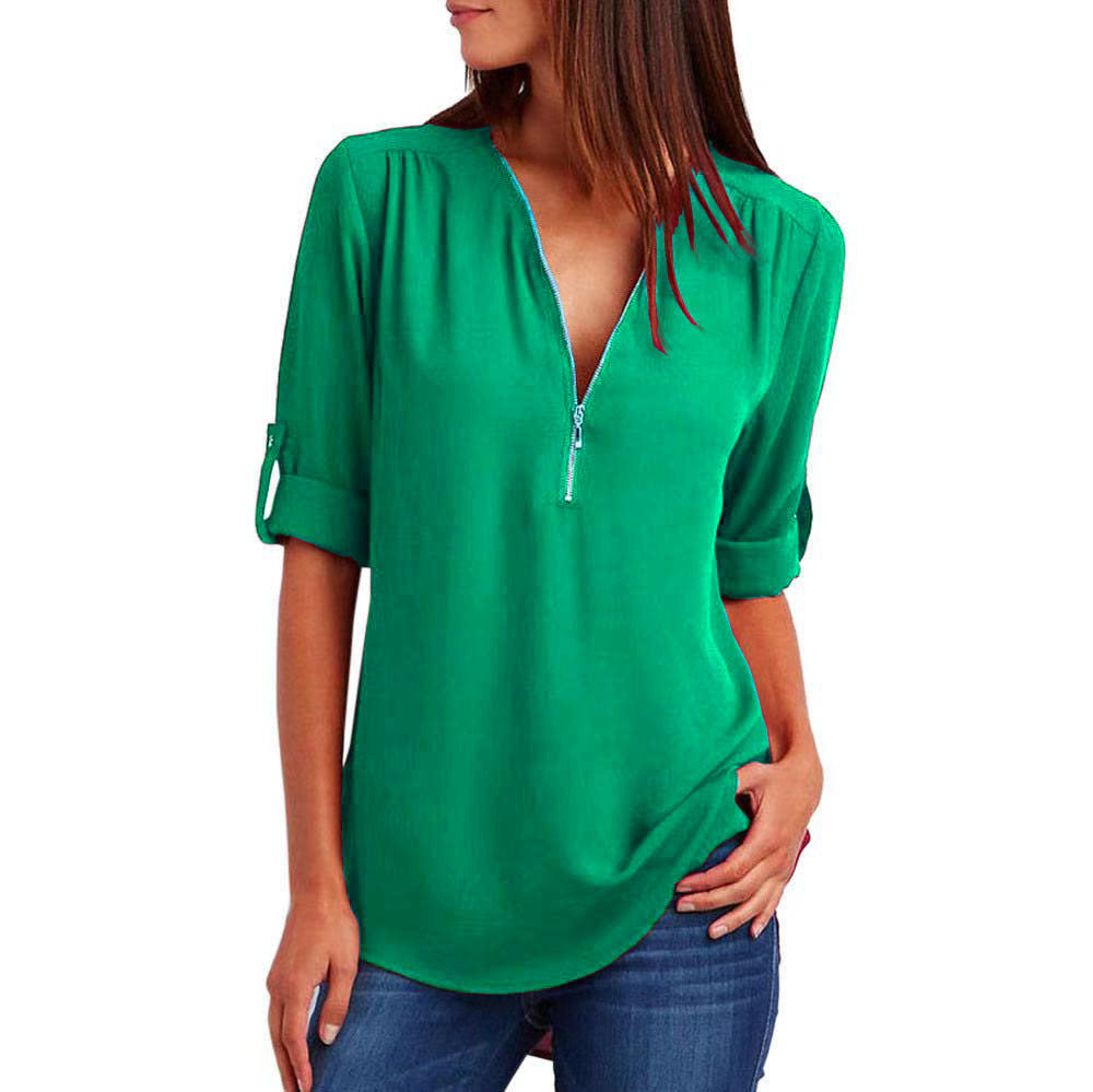 Women's Beautiful Long-sleeved Bottoming Shirt Zipper Tops