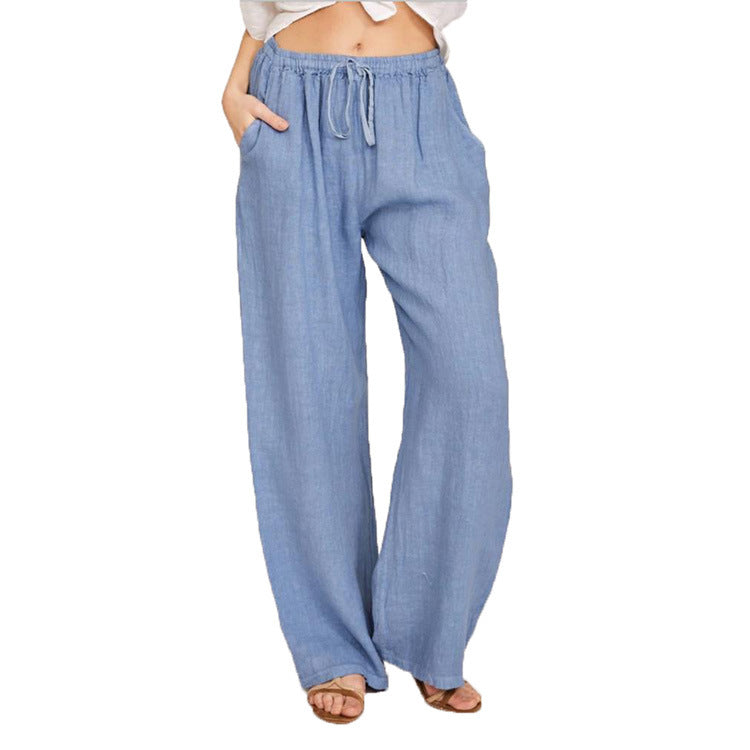 Beau pantalon décontracté en coton et lin pour femme