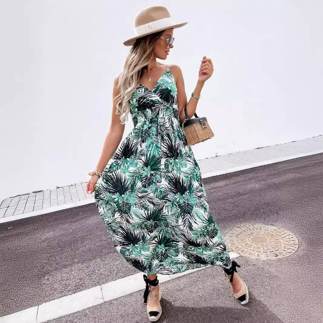 Women's Summer Sleeveless Floral Print Bohemian Dress Dresses