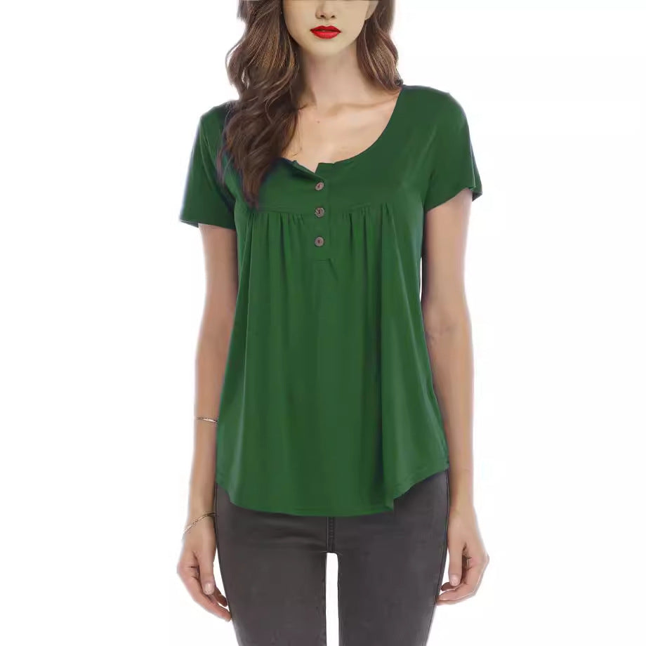 Women's Solid Color Bottoming Shirt Summer Pleating Blouses