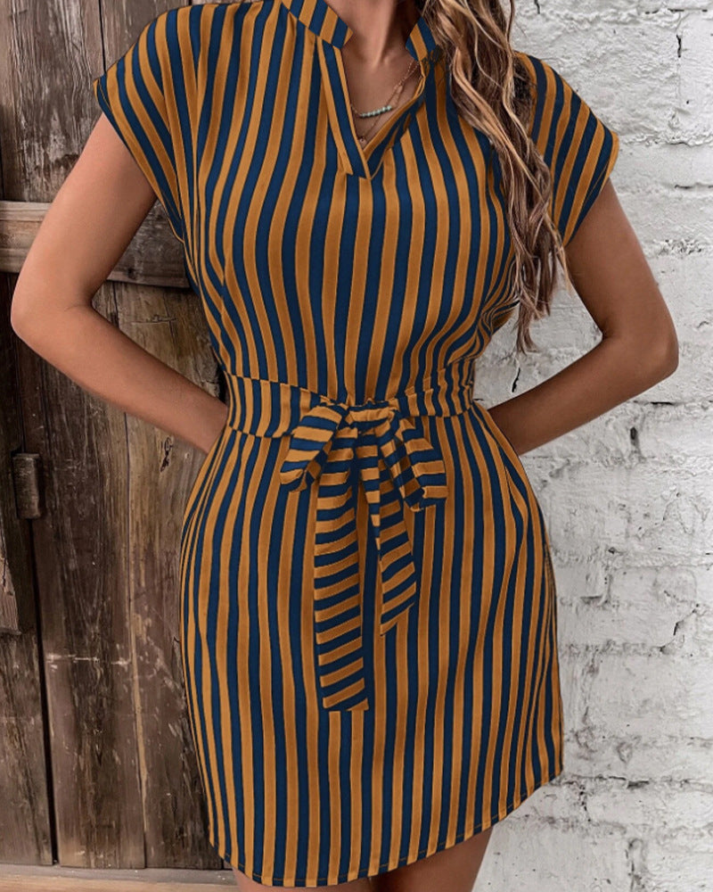 Women's New Batwing Sleeve Striped Dress Dresses